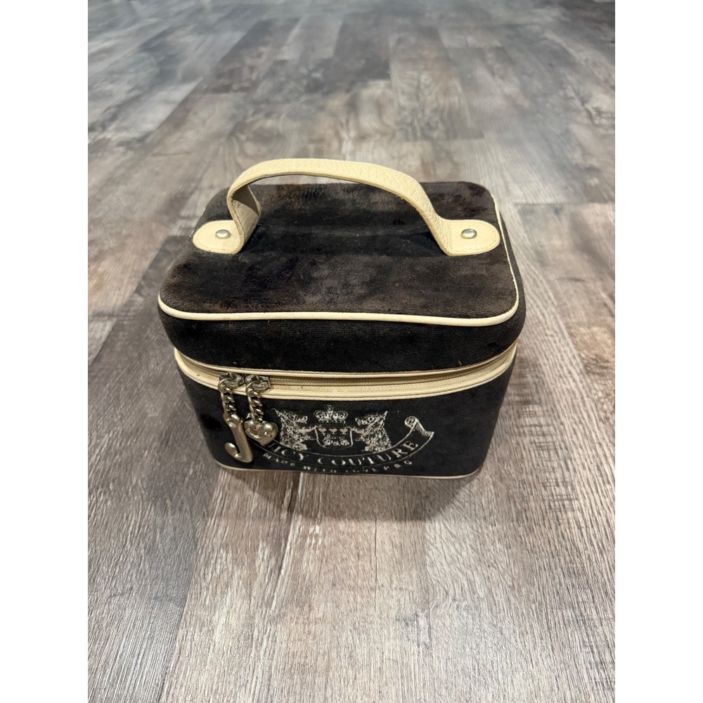 Juicy Couture Vintage Velour Train Case Brown Cream Y2K Vanity Makeup Bag P&G